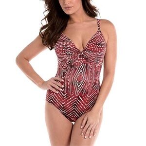 Miraclesuit‎ Red Babylon Pin-Up One-Piece Slimming Womens Swimsuit Size Large